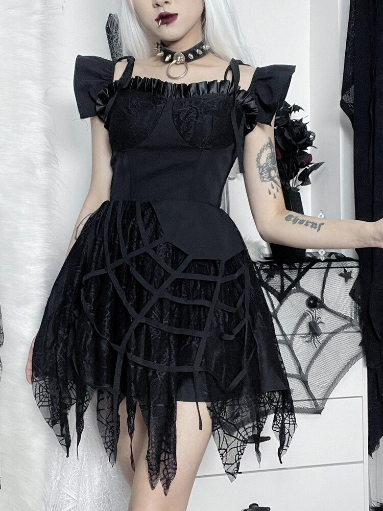 Mesh Black A Line Dress
