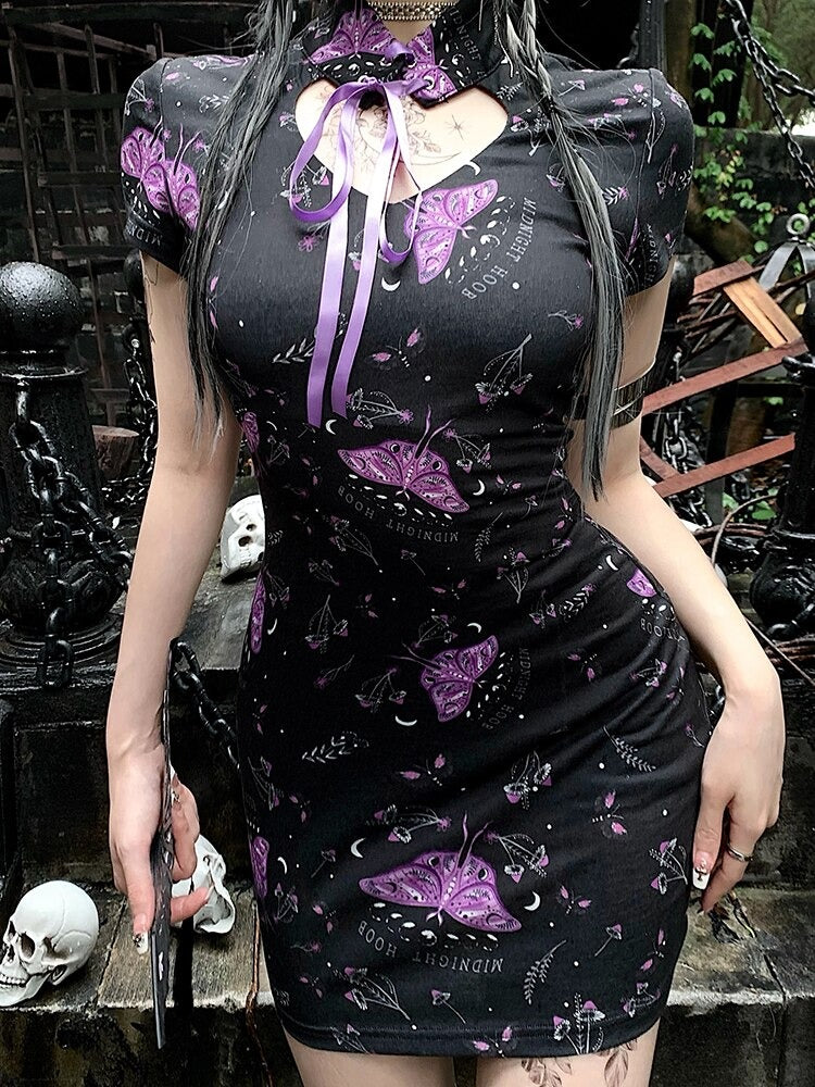 Purple Butterfly Bodycon Mini Dress