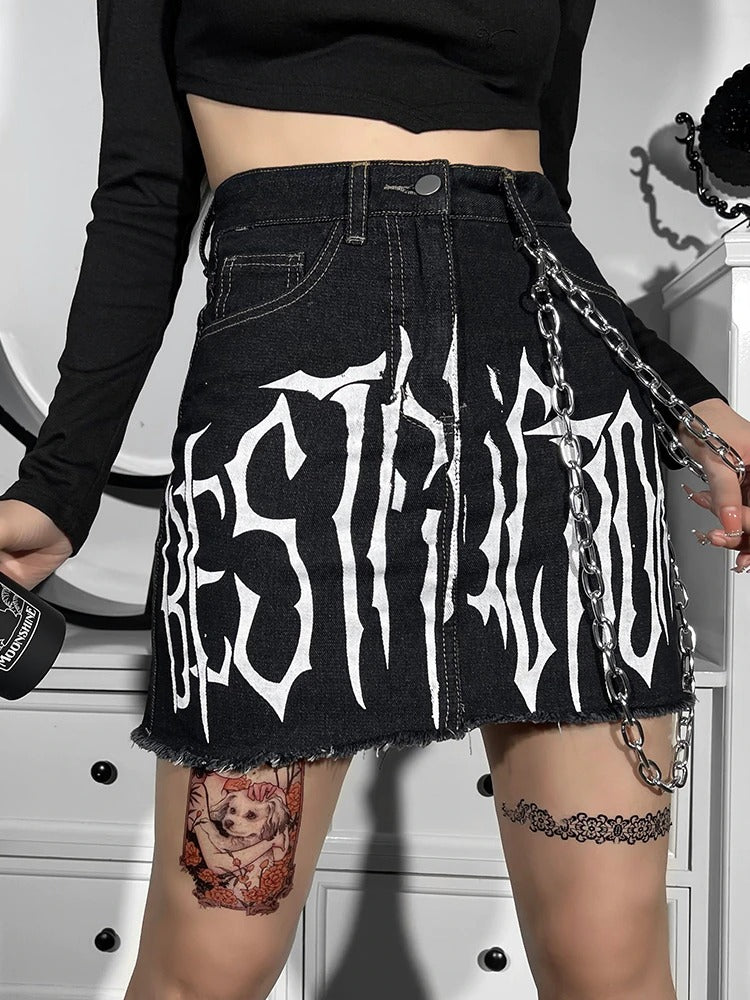 Flame Black Denim Skirt