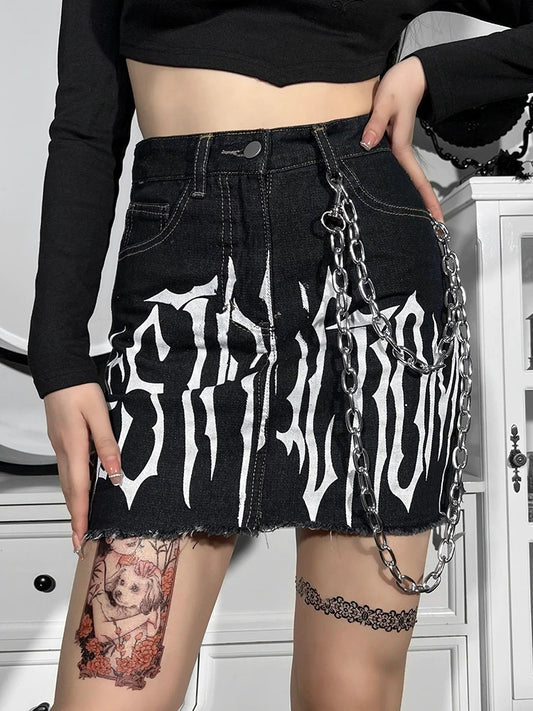 Flame Black Denim Skirt