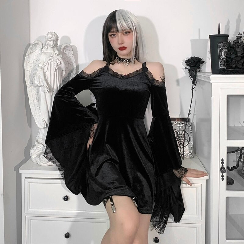 Flare Sleeve Black Dress