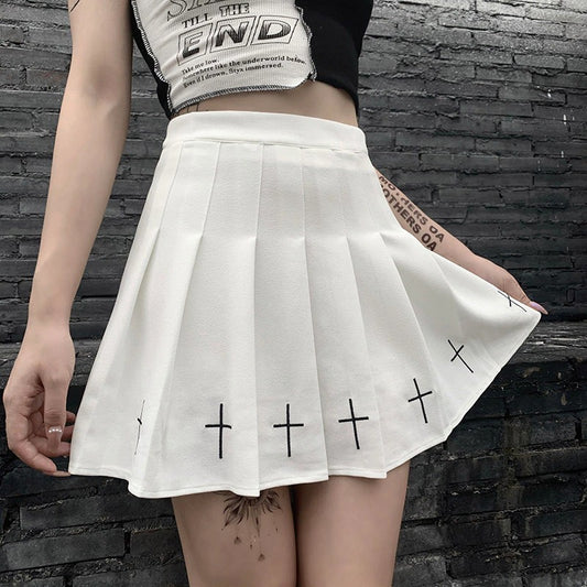 White Cross Print Skirt
