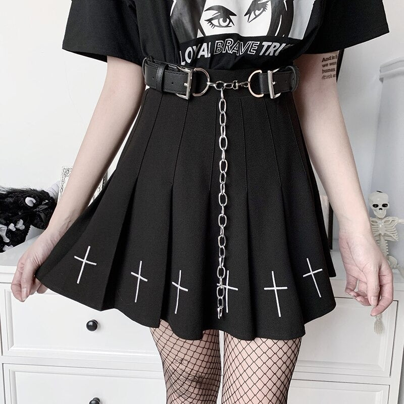 Cross Print Black Skirt